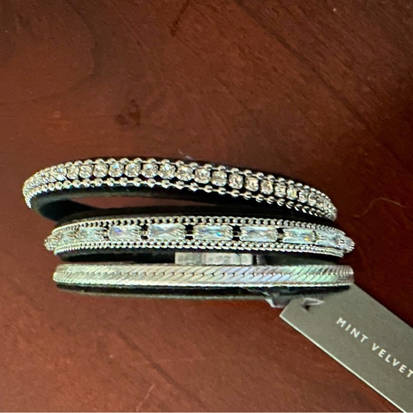 Mint Velvet Multi Row Leather and Rhinestone Wrap Bracelet NWT From UK Mint